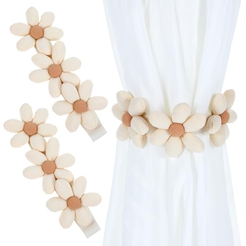 Nogeqi 2 Stück Vorhang Raffhalter, Boho Blumen Gardinen Raffhalter für Vorhang Kinderzimmer, Süße Gardinenhalter Vorhanghalter Verstellbare für Haus Zuhause Büro Kinderzimmer (Beige) von Nogeqi