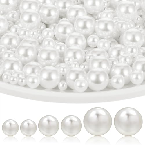 Nogeqi 2140 Stück Perlen Weiß Kunstperle, Runde Imitation Pearl European Beads, Großes Perlen Ohne Loch Weiße Perlen zum Basteln Perlmutt 4/6/10mm für Halskette Armbänder Schmuck Handyhüllen von Nogeqi