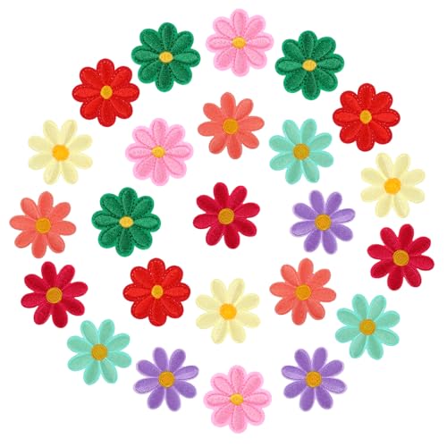 Nogeqi 27 x Blumen-Aufnäher zum Aufbügeln für Kleidung, niedliche Stickerei-Applikation, Gänseblümchen, zum Aufbügeln für Damen, Mädchen, Jeans, Taschen, Hüte, DIY-Dekoration (4,1 cm) von Nogeqi