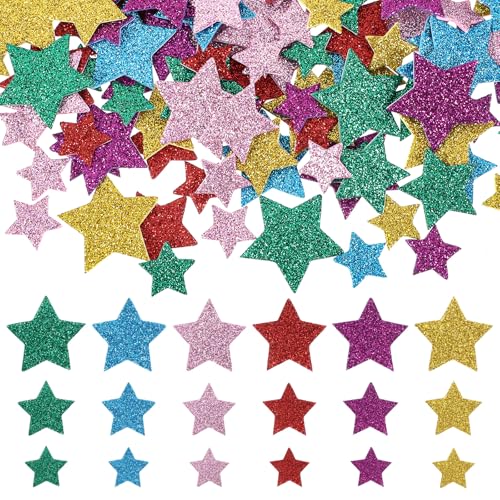 Nogeqi 270 Stück Farben Stern Glitzer Sticker, Sterne Moosgummi Glitzer Selbstklebend, Glitzersticker Gemischt Sterne Aufkleber Für Kunsthandwerk Sammelalben Grußkarten (3 Größe) von Nogeqi