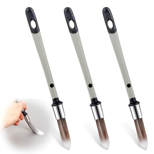 Nogeqi 3 Stück Malerpinsel Rundpinsel Set Lackpinsel Rund Lackierpinsel, Wachspinsel Pinsel Rund Wänden Spitz Fein Kantenpinsel Feine Borstenpinsel für Wandecken Fenster Wandgemälde von Nogeqi