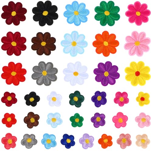 Nogeqi 37 Stück Stoffblumen zum Aufnähen, blumen zum aufbügeln Bügelflicken, Blumen Aufnäher, Blume Patches Bügelbilder Flower Patches Flicken für Jeans Hosen Jacken T-Shirt Tasche von Nogeqi