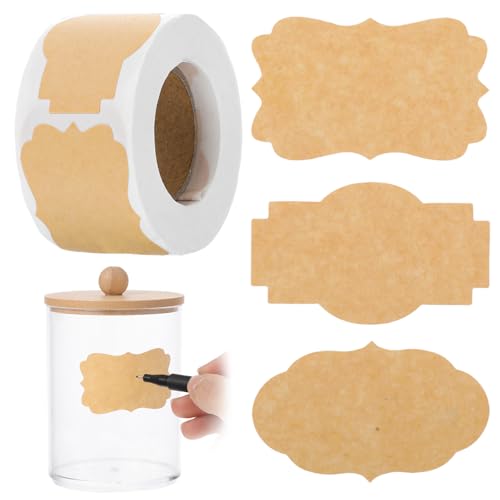 Nogeqi 500 Stück Marmeladen Etiketten Selbstklebend 2 Rolle, Kraft Aufkleber zum Beschriften, Klebeetiketten Marmeladengläser Geschenkaufkleber Flaschenetiketten für Basteln Flasche Weihn von Nogeqi