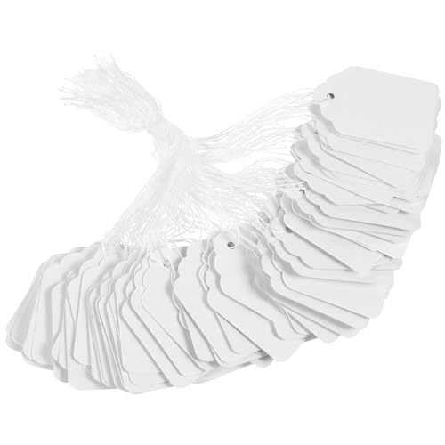 Nogeqi 500 Stück Kleine Preisschilder Anhänger mit Schnur, 35mm*45mm Weiße Preisetiketten Anhänger, Kleinen Preisschilder mit Faden Kraftpapier Weiß, Etiketten zum Beschriften Flohmarkt von Nogeqi