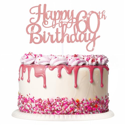 Nogeqi 60th Happy Birthday Tortendeko, Glitzernde Kuchen Deko 60 Geburtstag Mädchen Mit Zahlen, Happy Birthday 60th Cake Topper Wiederverwendbare Für Frauen Geburtstag Dekoration (Roségold) von Nogeqi