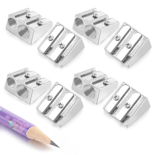 Nogeqi 8 Stück Doppelloch Bleistiftspitzer, Handgehaltener Bleistiftspitzer, 2 Loch Aluminiumlegierung Bleistift Anspitzer, Spitzer Klein Für Bleistifte Erwachsene Kinder Schulen Büro Art (Silber) von Nogeqi