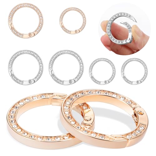 Nogeqi 8 Stück Schlüsselring Gold 33mm 25mm, Goldene Karabiner Rund Schlüsselanhänger Silber, Schlüsselringe Gold Schmuck Strasssteine mit Runder Schnalle Hochwertige Handtasche Goldener von Nogeqi