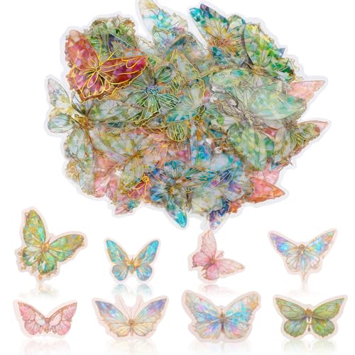 Nogeqi 80 Stück Schmetterling Sticker Scrapbooking, Transparente Scrapbook Stickers Schmetterlinge Aufkleber PET Holographische Für Diy Dekoration, Hochzeit, Fenster von Nogeqi