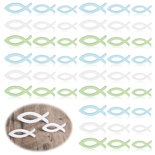 Nogeqi 90 Stück Holz Deko Fisch Streudeko Taufe, Holzfisch Konfirmation Deko Tischdeko, Taufe Deko Junge Kommunion Fische Holz Gastgeschenke 3 Größen (Blau Weiß Grüner) von Nogeqi