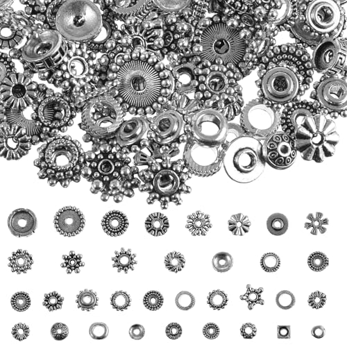 Nogeqi 130 Stück Zwischenperlen für Armbänder Metall Bastelperlen Spacer Beads Silber Bead Caps Schmuckperlen With Hole für Diy Jewellery Bracelets Jewellery Making Necklace Nogeqi 130 Stück Zwischenperlen für Armbänder Metall Bastelperlen Spacer Beads Silber Bead Caps Schmuckperlen With Hole für Diy Jewellery Bracelets Jewellery Making Necklace von Nogeqi