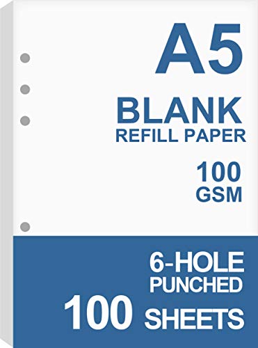 Blanko-Papier für Filofax-Planer/Ordner, A5, 100 Blatt/200 Seiten, 100 g/m², weißes Papier, 6 Löcher, lose Blätter, 14,8 x 21 cm von Nokingo