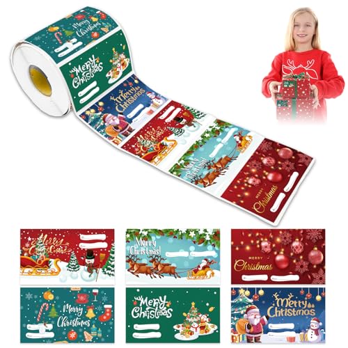 500 Stück Weihnachts Geschenkanhänger – Selbstklebende Feiertagsaufkleber für Geschenke, Geschenkpapier & Dekorationen(75mmx40mm) von Nokwocy