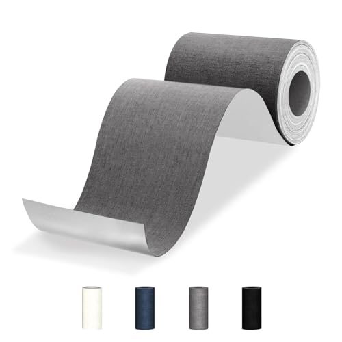 Nokwocy Flicken Selbstklebend Stoff, 10 x 200 cm Leinenstoff Stoff Selbstklebend, Reparaturflicken Textilklebeband für Sofa, Möbel, Autositze, Bürostuhl, Zelt, Vorhang (Dunkelgrau) von Nokwocy