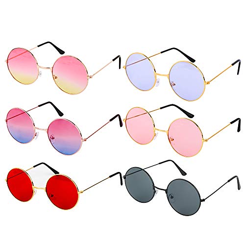 6 Paar Partybrille Neon Farben Runde Hippie Brille John 60's Stil Kreis Farbige Gläser für Hochzeit Junggesellinnenabschied Foto Requisiten Kostüm Party Club Tanz Props von BHGT