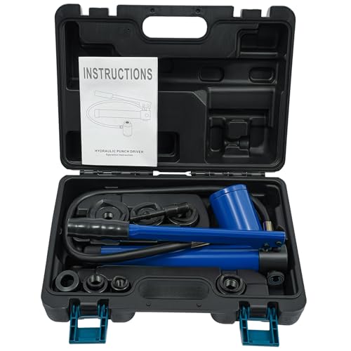 Hydraulisches Lochstanzer-Set, Handpumpe Stahl Lochwerkzeug mit 6 Stanzformen Stanzen, Lochstanzer Metall, Hydraulischer Blechlocher Punch Set, Zylinder Lochstanze Hydraulikpumpe (Blau) von NoneDanGee