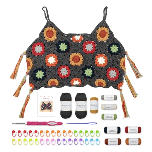 Noocro Granny Square Crochet Tank Top Kit - DIY Garn Kit mit Haken, Maschenmarkierern, detaillierter Anleitung & Video-Tutorial - für fortgeschrittene oder ambitionierte Anfänger (Dusk Glow) von Noocro