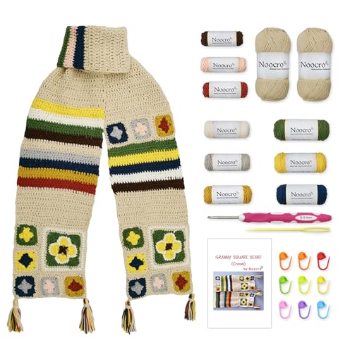 Noocro Granny Square Scarf Crochet Kit - Komplettes Garn-Set mit Häkelnadel, Markern und anderem Zubehör, ausführliche Anleitung & Video-Tutorial - für fortgeschrittene oder ambitionierte Anfänger Noocro Granny Square Scarf Crochet Kit - Komplettes Garn-Set mit Häkelnadel, Markern und anderem Zubehör, ausführliche Anleitung & Video-Tutorial - für fortgeschrittene oder ambitionierte Anfänger von Noocro