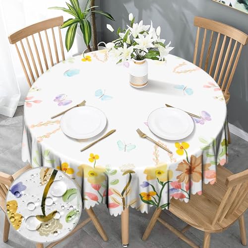 Tischdecke Rund 150 Florals Tischdecke Abwaschbar Wasserabweisend Tischdecke Gartentischdecke für Outdoor Polyester Dauerhaft Tischdecke für Küche Esszimmer Parteien Garten Couchtisch von Nookery