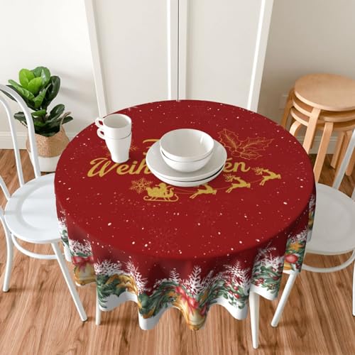 Weihnachtsrunde Tischdecke 150 cm Mit Poinsettia, Holly, Rot Und Weiß, wasserdichte Tischdecke, Waschbare Tischdecke Für Küche Und Esszimmer. von Nookery