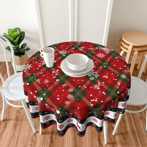 Weihnachtsrunde Tischdecke 150 cm Mit Poinsettia, Holly, Rot Und Weiß, wasserdichte Tischdecke, Waschbare Tischdecke Für Küche Und Esszimmer. von Nookery