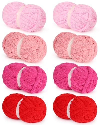 Grobes Garn zum Handstricken, Ombré-Chenille-Deckengarn zum Häkeln, 8 Stück, 226 g, # 8, Jumbo, super sperrig, flauschig, dicke Finger-Strickgarne für Schal, Kissen und Puppe (A) von Noonuur