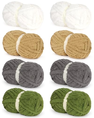 Grobes Garn zum Handstricken, Ombré-Chenille-Deckengarn zum Häkeln, 8 Stück, 226 g, #8, Jumbo, super sperrig, flauschig, dicke Finger-Strickgarne für Schal, Kissen und Puppe (F) von Noonuur