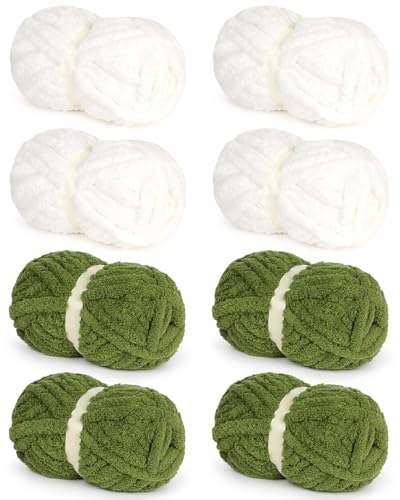 Grobes Garn zum Handstricken, Ombré-Chenille-Deckengarn zum Häkeln, 8 Stück, 226 g, # 8, Jumbo, super sperrig, flauschig, dicke Finger-Strickgarne für Schal, Kissen und Puppe (H) von Noonuur