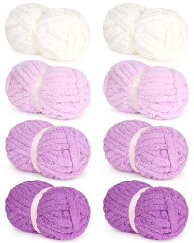 Grobes Garn zum Handstricken, Ombré-Chenille-Deckengarn zum Häkeln, 8 Stück, 226 g, #8 Jumbo, super sperrig, flauschig, dicke Finger-Strickgarne für Schal, Kissen und Puppe, (B) von Noonuur