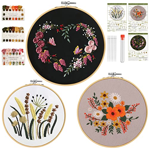 Noosverl 3 Stück Stickerei Set, Sticken Set, Stickerei Starter Kit, für DIY, Basteltwist, Armbandfaden, Basteln, Häkeln, Knüpfen, 4PCS Stickrahmen Kreuzstich Set Vorgedruckt Anfänger Noosverl 3 Stück Stickerei Set, Sticken Set, Stickerei Starter Kit, für DIY, Basteltwist, Armbandfaden, Basteln, Häkeln, Knüpfen, 4PCS Stickrahmen Kreuzstich Set Vorgedruckt Anfänger von Noosverl