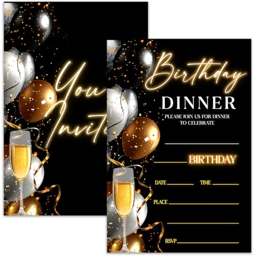 Black Glam Einladungskarten für Mädchen und Jungen, schwarz-goldener Diamant, Evite für Männer und Frauen, Geburtstagsparty-Zubehör, 20 Stück, doppelseitige Einladungskarten mit Umschlägen, 17 Stück Black Glam Einladungskarten für Mädchen und Jungen, schwarz-goldener Diamant, Evite für Männer und Frauen, Geburtstagsparty-Zubehör, 20 Stück, doppelseitige Einladungskarten mit Umschlägen, 17 Stück von Nopoben