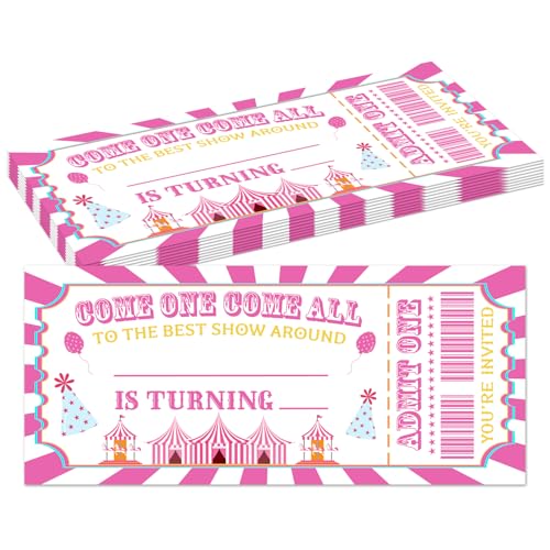 Einladungen für Karneval, Geburtstag, Party, Ticket, für Kinder, Mädchen, Jungen, rosa Zirkus, Geburtstagseinladungen, 20 Einladungskarten mit Umschlägen, Partygeschenke, Dekorationen -002 von Nopoben