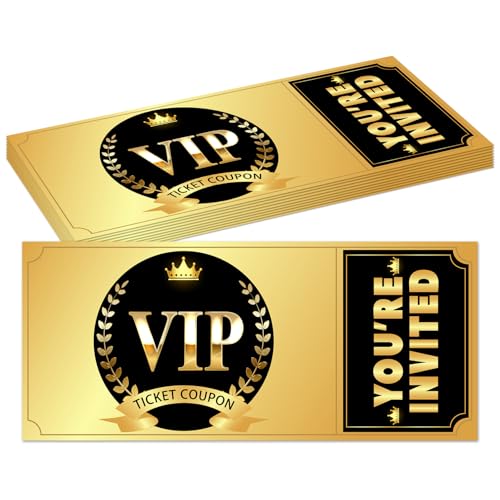 Goldene VIP-Party-Ticket-Einladungen für Kinder, Mädchen, Jungen, Film-VIP-Geburtstagseinladungen für Teenager, 20 Einladungskarten mit Umschlägen, jedes Alter, Partygeschenke, Dekorationen -015 von Nopoben