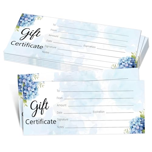 Hortensien-Geschenkgutscheine für Geschäft, blau, blanko, für Salon, Spa, Restaurants, Hochzeit, Geburtstag, Weihnachten, benutzerdefinierte Kundengutscheine, 8,9 x 20,3 cm, 25 Stück Hortensien-Geschenkgutscheine für Geschäft, blau, blanko, für Salon, Spa, Restaurants, Hochzeit, Geburtstag, Weihnachten, benutzerdefinierte Kundengutscheine, 8,9 x 20,3 cm, 25 Stück von Nopoben