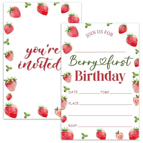 Nopoben Berry Einladungskarten zum ersten Geburtstag für Mädchen, 1. Erdbeer-Partyeinladungen, 20 doppelseitige Einladungskarten mit Umschlägen, Kindergeburtstagsparty-Zubehör -27 Nopoben Berry Einladungskarten zum ersten Geburtstag für Mädchen, 1. Erdbeer-Partyeinladungen, 20 doppelseitige Einladungskarten mit Umschlägen, Kindergeburtstagsparty-Zubehör -27 von Nopoben
