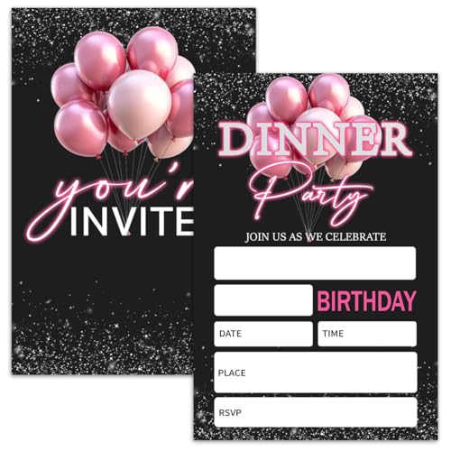 Nopoben Einladungskarten für Dinner-Party, Geburtstag, für Mädchen und Frauen, rosa Luftballons, Einladungen für Erwachsene, Teenager, 20 doppelseitige Einladungskarten mit Umschlägen Nopoben Einladungskarten für Dinner-Party, Geburtstag, für Mädchen und Frauen, rosa Luftballons, Einladungen für Erwachsene, Teenager, 20 doppelseitige Einladungskarten mit Umschlägen von Nopoben