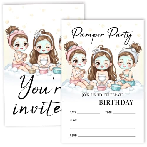 Nopoben Spa-Geburtstagsparty-Einladungskarten für Mädchen, Verwöhn-Party-Einladungen für Kinder, Geburtstagsparty-Zubehör, 20 Karten mit 20 Umschlägen – 15 Nopoben Spa-Geburtstagsparty-Einladungskarten für Mädchen, Verwöhn-Party-Einladungen für Kinder, Geburtstagsparty-Zubehör, 20 Karten mit 20 Umschlägen – 15 von Nopoben