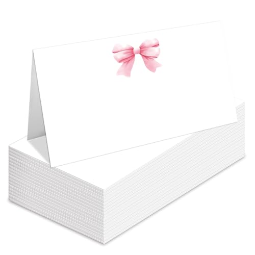 Tischkarten mit Schleife für Hochzeit, Geburtstag, Party, gefüllte Namens-Tischkarten, faltbare Tischkarten (gefaltet auf 8,9 x 5,1 cm), B04, 25 Stück von Nopoben