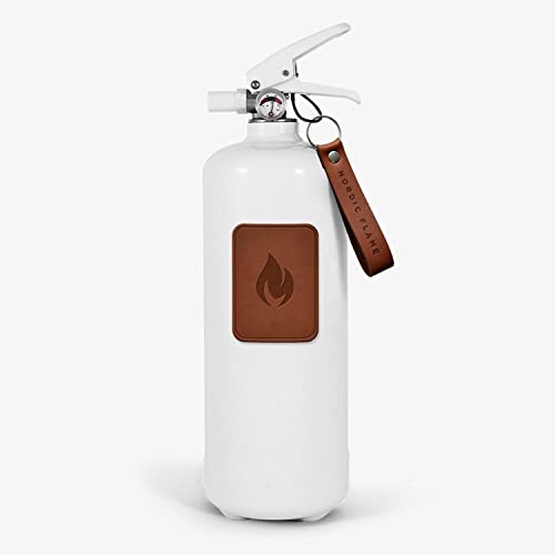 Nordic Flame Feuerlöscher weiß mit Leder Emblem Dunkel 2 kg N130 von Nordic Flame