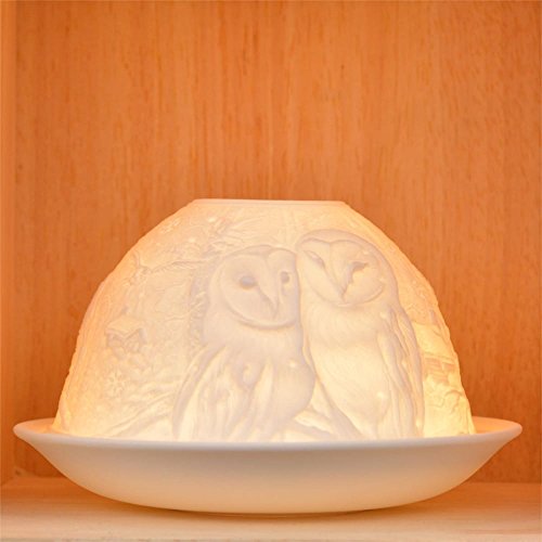 Nordic Light Lampenschirm Eulen Teelichthalter Teller Spitze Geschenkidee Kerzenzubehör feinstes unglasiertes Porzellan weiß gemustert Einheitsgröße Nordic Light Lampenschirm Eulen Teelichthalter Teller Spitze Geschenkidee Kerzenzubehör feinstes unglasiertes Porzellan weiß gemustert Einheitsgröße von Nordic Light