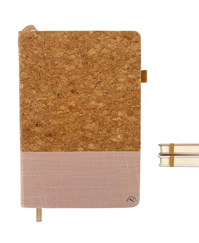 Nordura Notizbuch A5, hochwertiges Leinen & Kork Hardcover, Notebook, unliniert a5, Journal buch, Skizzenbuch, Notizblock, 180 Seiten, Blanko Papier (rosa) von Nordura