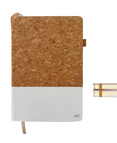 Nordura Notizbuch A5, hochwertiges Leinen & Kork Hardcover, Notebook, unliniert a5, Journal buch, Skizzenbuch, Notizblock, 180 Seiten, Blanko Papier (weiß) von Nordura