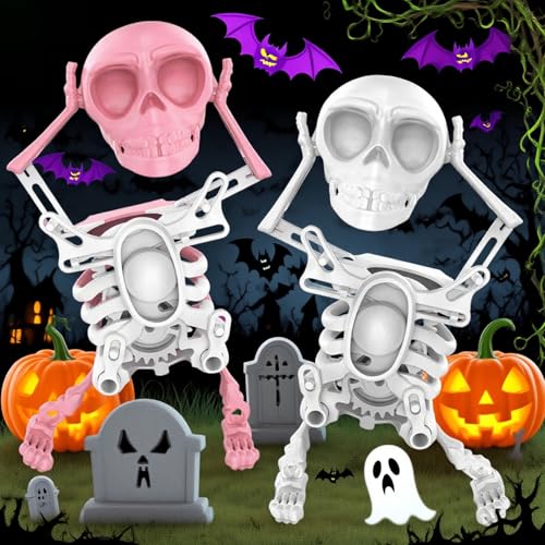 Norhogo 2 Stück Lustig Tanzende Skelett, Flexibler Tanzender Totenkopf, Tanzendes und schaukelndes 3D-Totenkopfspielzeug, Totenkopf Uhrwerk Spielzeug für Halloween Kinder Geschenk Party Mitgebsel von Norhogo