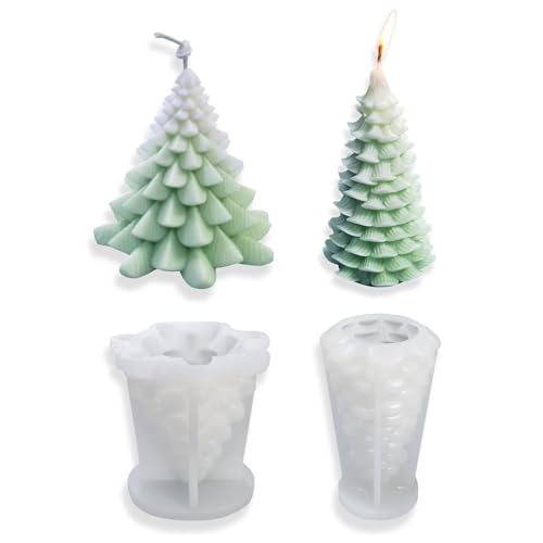 Norhogo 2 Stück Silikon Weihnachtsbaum Kerzenform Kerzenformen, 3D Kerzengießform DIY Silikon Kerzen Gießform für die Herstellung von Kerzen, Aromasteinen, Weihnachten Handwerk Ornamente von Norhogo