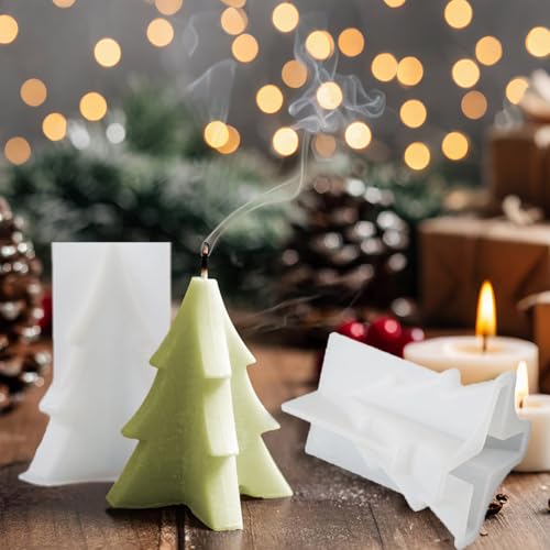 Norhogo 2 Stück Weihnachtsbaum Kerze Formen, Silikon 3D Weihnachtsbaum Kerzengießform Weihnacht, Weihnachtsbaum Kerzengießform für Fondant Kuchen, Aromatherapie Kerze, Schokolade, Seife von Norhogo