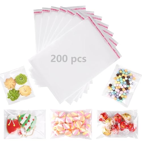 Norhogo Set mit 200 Klarsichtbeuteln aus Plastikzellophan mit Klebeverschluss 16 * 25（21+4）cm von Norhogo