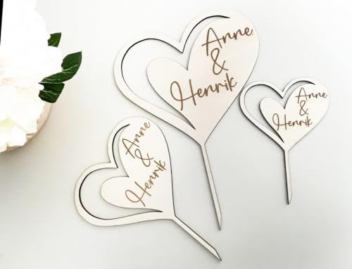 NoriKids Cake-Topper personalisiert & handgefertigt | Tortenstecker aus Holz | Tortendeko Hochzeit | Herz mit Namen | individuelle Hochzeitsdeko | personalisierte Geschenke von NoriKids