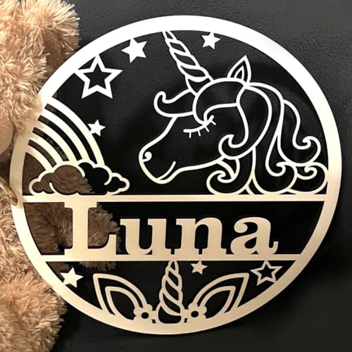 NoriKids Türschild aus Holz & individuellem Namen | Namensschilder für die Tür | Schild für Kinderzimmer & Zimmertür | Motiv Einhorn | personalisierte Geschenke von NoriKids