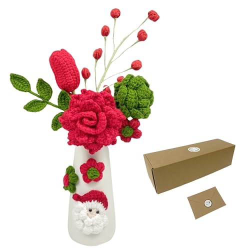 NoriStyle Häkelblumenstrauß mit Keramikvase für Weihnachten, Innendekorationen, handgefertigte Häkelblumen für Weihnachten, Urlaub, Zuhause, Büro, Tischdekoration, Rot / Grün NoriStyle Häkelblumenstrauß mit Keramikvase für Weihnachten, Innendekorationen, handgefertigte Häkelblumen für Weihnachten, Urlaub, Zuhause, Büro, Tischdekoration, Rot / Grün von NoriStyle