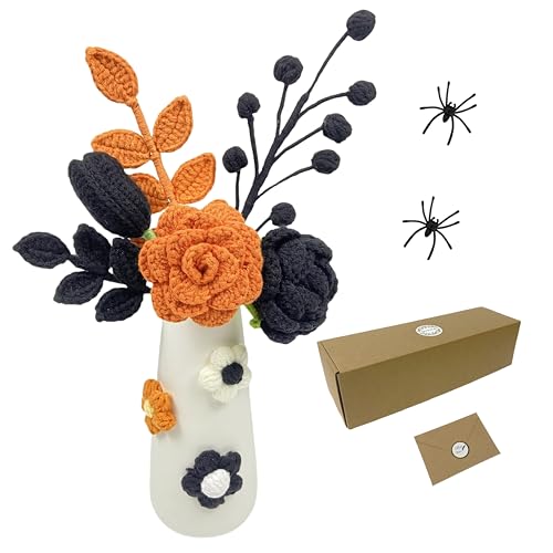 NoriStyle Häkelblumenstrauß mit Vase für Halloween-Dekorationen im Innenbereich, schwarz-orange, handgefertigte Häkelblumen für Zuhause, Büro, Dekoration, Tischdekoration NoriStyle Häkelblumenstrauß mit Vase für Halloween-Dekorationen im Innenbereich, schwarz-orange, handgefertigte Häkelblumen für Zuhause, Büro, Dekoration, Tischdekoration von NoriStyle