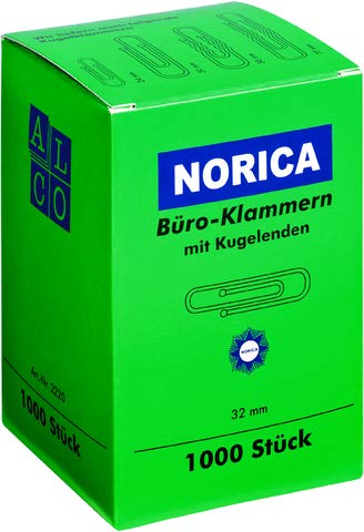 NORICA Büroklammer, rund, Metall, glanzverzinkt, Länge: 32 mm (1.000 Stück), Sie erhalten 1 Packung á 1000 Stück von Guoml